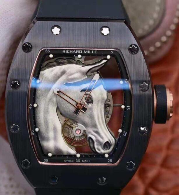 Replica Richard Mille RM52-02 Polo Club Saint Tropez Black Ceramic Silver Horse Watch